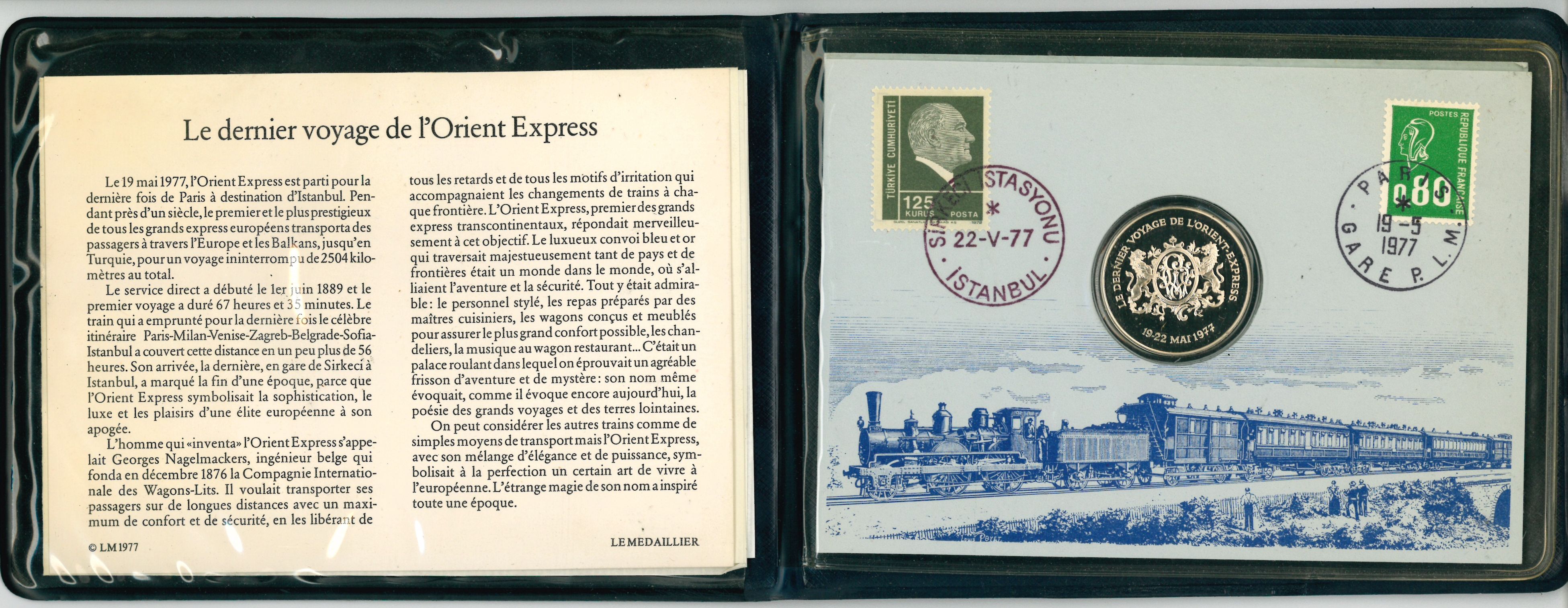 l’Orient-Express le 19 mai 1977 : livret et médaille, 1977.  ANMT, Compagnie internationale des wagons-lits et des grands express européens et du tourisme (CIWLT), 2022 9 2243.