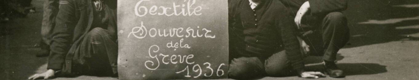 ANMT PI 76 NC. Visages du monde ouvrier. Photographe anonyme. Groupe de grévistes de l’industrie textile. Mai 1936.