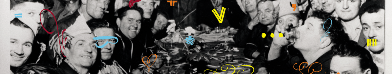 Visuel par Mario Cochat. Image d'archives : ANMT 2004 20 5, Noëlle Gérôme. Fête de la Saint-Éloi aux forges de l’usine Renault-Billancourt, années 1960. André Pelle/Musée national des arts et traditions populaires et auteur inconnu.