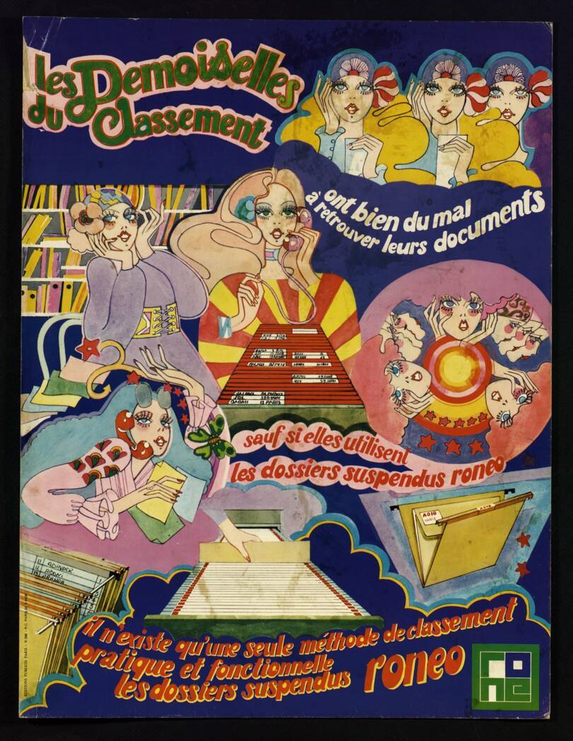 Publicité pour du mobilier de classement : maquette d’affiche , 1945-1970. ANMT 2002 6 59, Ronéo (fabricant de duplicateurs, de matériels et mobilier de bureau).