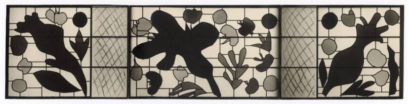 Vitrail "les coquelicots" réalisé par Paul Bony à partir d'une maquette de Matisse : photographie, négatif souple, vers 1969.