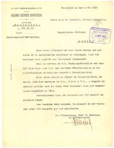 Perturbation du trafic : correspondance de la division de Bruxelles relative à la confiscation de voitures par l’armée allemande, août 1914.