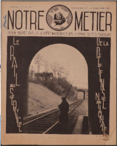 Premier numéro de l'hebdomadaire Notre Métier, magazine d'entreprise de la SNCF publié à partir du 15 mai 1938: Page de couverture, 1938.