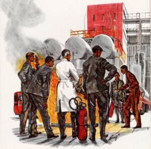 Détail d’une brochure publicitaire pour matériel incendie, [années 1960-1970].