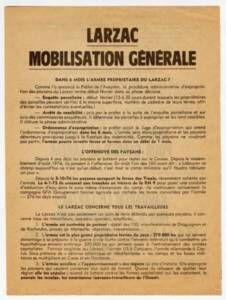 Tract du Comité Larzac (recto), années 1970.