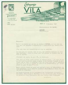 Lettre de commande de l'entreprise Vila passée auprès de Géo Martel, 1957