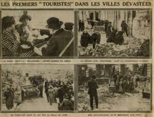Coupure de presse documentant un « pèlerinage au champ de bataille » organisé par la Compagnie du chemin de fer du Nord, 1919.