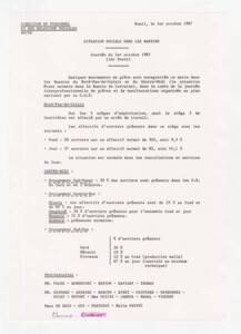 "Situation sociale dans les bassins", rapport de la direction d'octobre 1987.