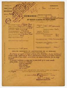 Demande de prêt pour construction ou acquisition d'une habitation accordée par le PLM à Marcel Solignac: Document administratif, 1926.