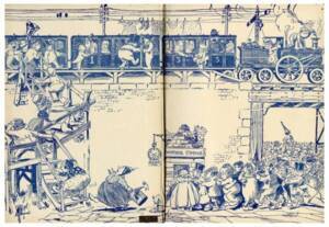 Voyageurs et personnels des chemins de fer au temps de la vapeur: Caricature in The Wonder book of railways for boys and girls,London, Wark Lock and Co Ltd, S.D.