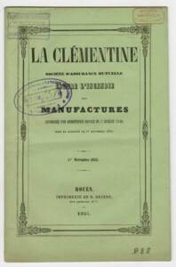 Couverture d’un rapport financier de la société d’assurance « La Clémentine », 1854.