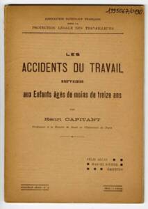 Couverture d’un rapport sur « Les accident du travail survenus aux enfants âgés de moins de treize ans », 1913.