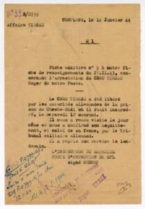 Billet annonçant la libération du fils d'Odette Tireau, préposé au téléphone: Billet, 1944.