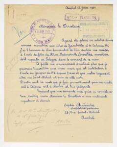 Lettre de demande d’affectation écrite par une monitrice polonaise à la compagnie des mines de Marles. Texte manuscrit, 1931. ANMT 1994 48 12. Fonds de la compagnie des mines de Marles.