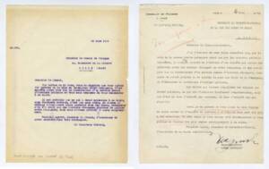 Échange de courrier entre le consul de Pologne à Lille et le directeur général de la compagnie des mines de Nœux. Documents dactylographiés, 1932. ANMT 1994 51 907. Fonds de la compagnie des mines de Vicoigne, Nœux et Drocourt.