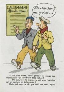 Planche issue d'une brochure de propagande incitant au travail en Allemagne, [1941-1943].