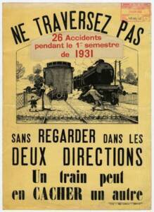affiche de prévention contre les accidents ferroviaires (1931)