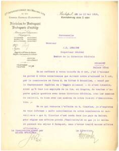 Isolement de la direction générale à Paris : correspondance avec la division de  Budapest, mai 1915.
