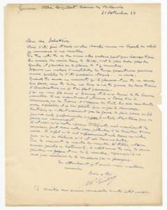Lettre de W. Emilien adressée à Lucien Sabathier, 1938