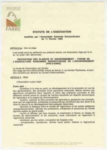 Extrait des statuts de l’association PPE-FARRE, 1993.