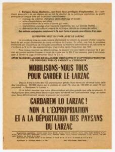 Tract du Comité Larzac (verso), années 1970.
