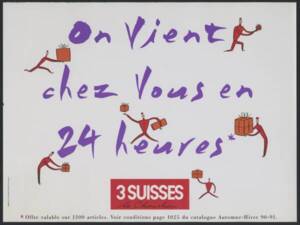 Publicité de la marque 3 Suisses : plaquette, 1990.