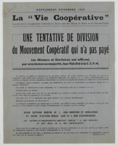 Coopérative centrale du personnel des mines du Nord et du Pas-de-Calais : couverture du supplément de novembre, 1948.