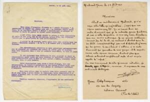 Lettre adressée aux requis du STO par le service du personnel des mines de Marles, 18 août 1943. Réponse de Jean Delplanque au service du personnel des mines de Marles, 25 août 1943.
