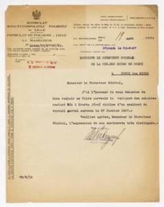 Lettre adressée par le consulat de Pologne de Lille au directeur de la compagnie des mines de Nœux au sujet d’un mineur d’origine polonaise, mort dans le cadre d’un accident du travail. Document dactylographié, 1927.  ANMT 1994 51 907. Fonds de la compagnie des mines de Vicoigne, Nœux et Drocourt.