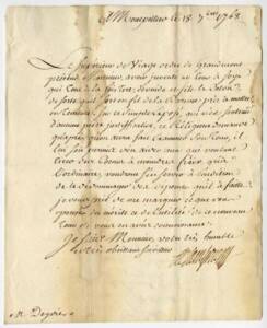Lettre de Monsieur de Saint-Priest, intendant du Languedoc, à Henry Deydier pour lui présenter une invention de tour à soie du supérieur de l’Ordre de Grandmont, 1768