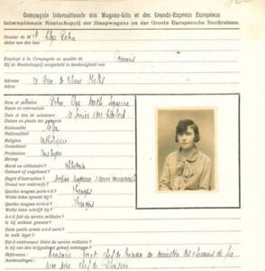 Extrait du dossier d’Elza Debru, commise aux écritures au siège à Bruxelles, employé depuis 1926, déportée en Allemagne d’octobre 1940 à 1945, puis réintégrée en 1946 et démissionnaire en 1948 : fiche, correspondance, 1926-1948.