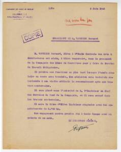 Lettre d’engagement au titre du STO de Léo Gros, élève ingénieur, par la Compagnie des mines de Courrières, 5 juin 1943