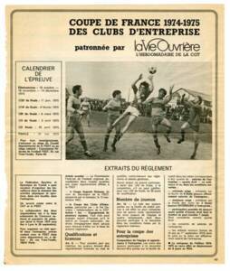 ANMT 2009 15 465, Fédération sportive de gymnastique du travail (FSGT) Coupure de presse La Vie ouvrière pour la Coupe de France des clubs d’entreprise 1974-1975.