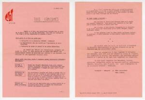 Tract du syndicat CFDT (confédération française démocratique du travail). Texte dactylographié, 1973. ANMT 2003 3 291. Fonds des organisations syndicales JOC (Jeunesse ouvrière chrétienne) et JOCF (Jeunesse ouvrière chrétienne féminine) de Roubaix-Tourcoing.