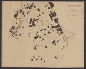 Carte des logements insalubres à Roubaix en 1954. On note que le sud de la ville est peu concerné, et qu’une part conséquente de ces logements se situent à l’est des usines.