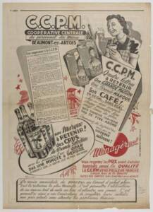 Page de publicité de la Coopérative centrale du personnel des mines de Beaumont-en-Artois (Pas-de-Calais) au sein du journal Liberté, 1951.