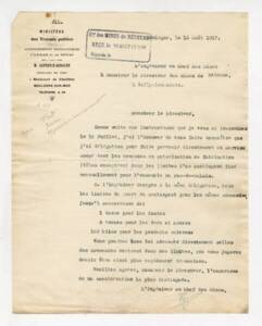 Lettre du ministère des Travaux publics au directeur des mines concernant la livraison de métaux, 1917.