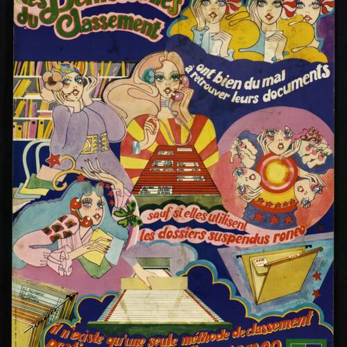 Publicité pour du mobilier de classement : maquette d’affiche , 1945-1970. ANMT 2002 6 59, Ronéo (fabricant de duplicateurs, de matériels et mobilier de bureau).