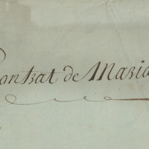 ANMT 5 AQ 1, Pochard. Détail de la pochette du dossier contenant le contrat de mariage entre Augustin Pochard et Elisabeth Geneviève Magimel en 1788