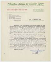 Courrier (en langue italienne) concernant un contrat entre l’UNCAC et la Fédération italienne des coopératives agricoles, 1962.