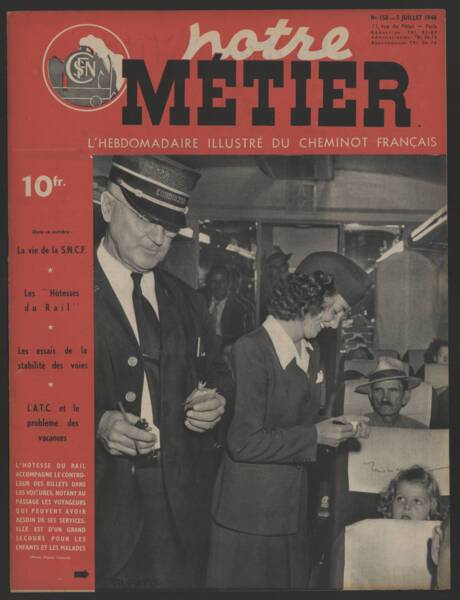 Couverture du magazine d'entreprise de la SNCF Notre métier , n°158, 1948.