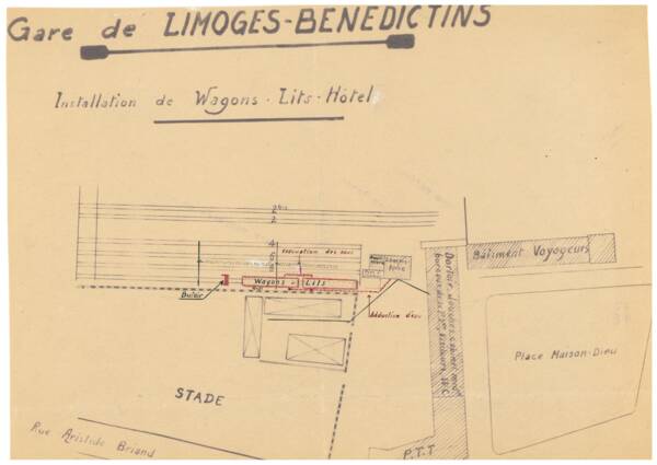 Mise en des wagons-lits-hôtels à Lyon et à Limoges : plan, 1941.