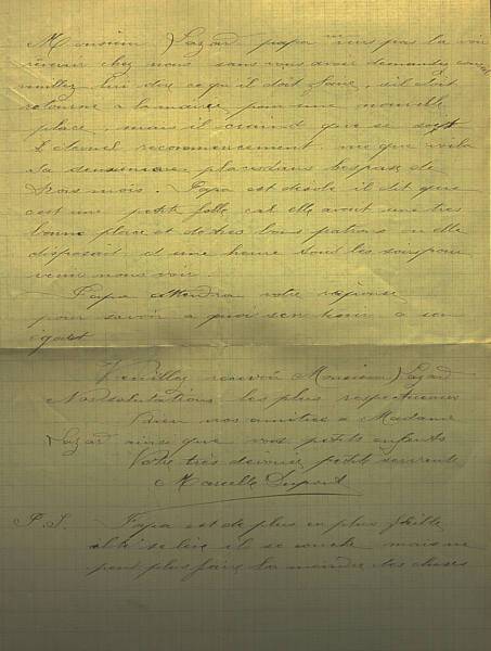 Lettre envoyée par Marcelle Dupont à Max Lazard le 1er avril 1911 où elle relate les raisons pour lesquelles sa sœur a été renvoyée.