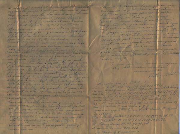 Lettre envoyée par Albert Rittig à Max Lazard le 16 novembre 1895 dans laquelle il fait la liste de toute sa clientèle en tant que serrurier.
