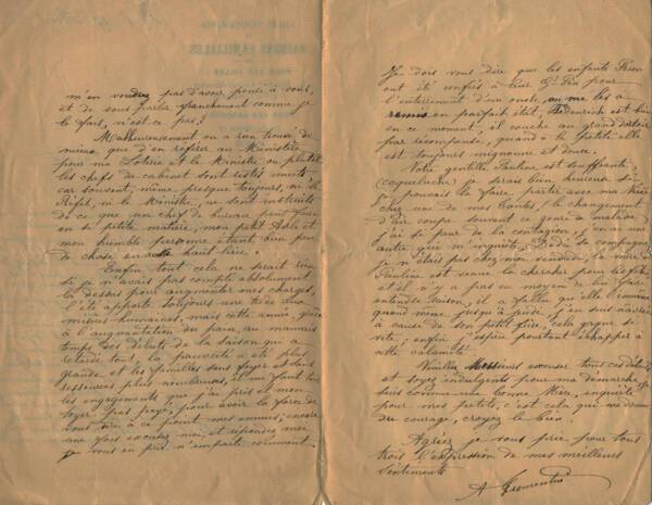 Lettres envoyé par Madame Fromentin à Max Lazard le 17 août 1898 où elle fait part de sa difficulté à trouver des fonds pour son asile de jeunes filles.