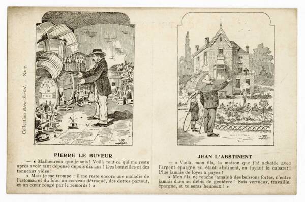 Dessin de Boquillon, issu de la publication Le bien social: journal Illustré contre l'alcoolisme, édité par la Ligue Patriotique contre l’alcoolisme (Bruxelles, Belgique) de 1892 à 1913.