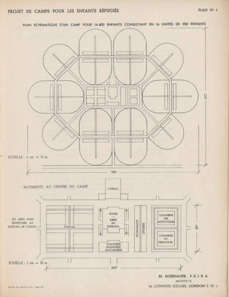 Plan schématique d’un camp pour enfants réfugiés, 1939.