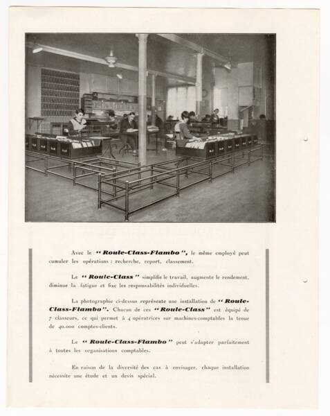 Flambo, mobiliers de bureau et mat&eacute;riels de classement : page de catalogue, 1930. ANMT 2002 26 35, pi&egrave;ces isol&eacute;es sur support papier.