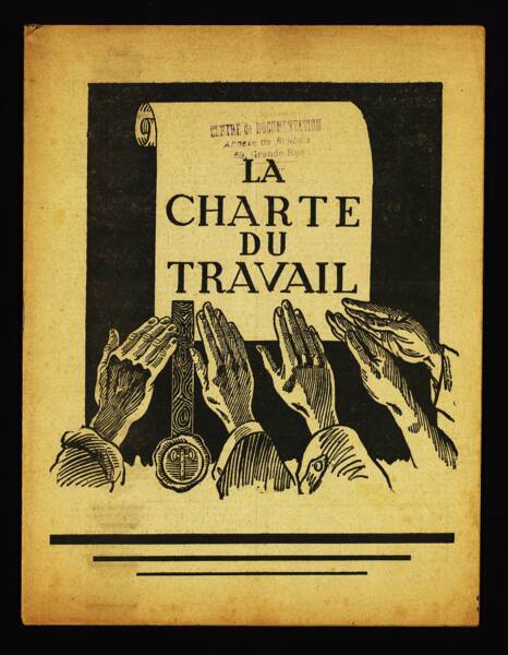 Page de couverture d'une brochure de présentation de la Charte du travail, 1942.