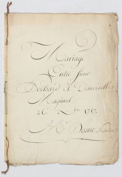 Contrat de mariage entre Augustin Pochard et Elisabeth Geneviève Magimel daté du 26 décembre 1787